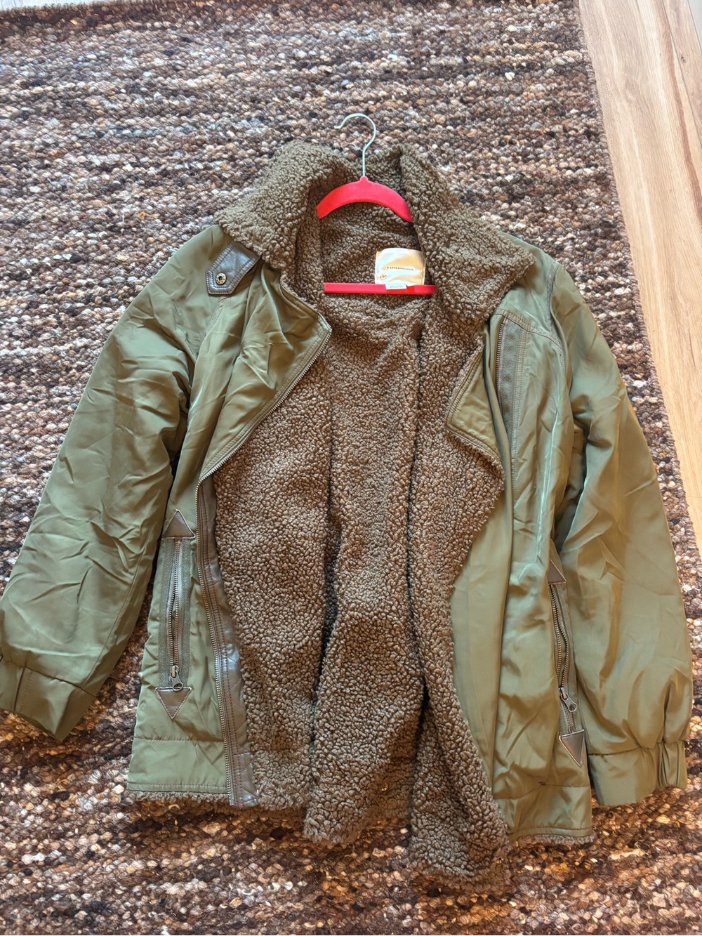 Anthropologie Olive Green Sherpa-Lined bomber oversized  Jacket